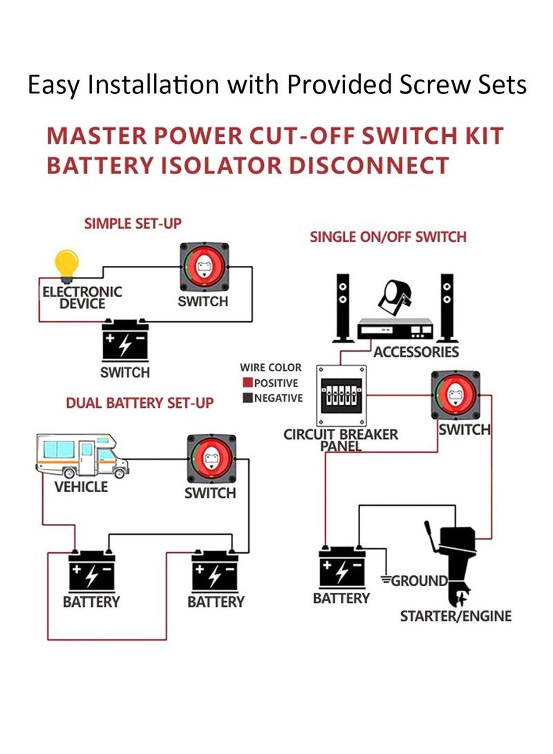 SOLARAE Battery Disconnect Switch Master, Master Isolator, 12V-48V Waterproof Power Isolator On-Off Kill 275Amps High Current for Car RV Marine Boat Truck ATV Vehicles (On/Off) - Image 4