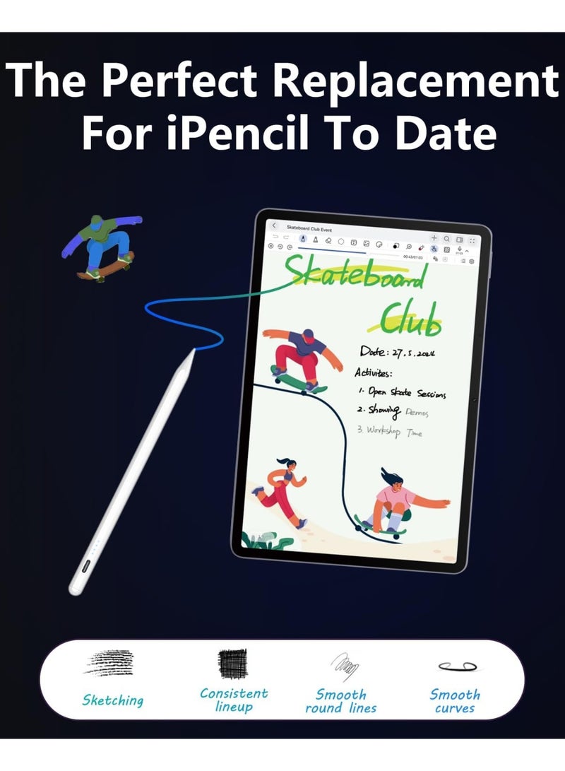 Pencil 1st Generation for iPad (2025-2018), Pencil USB C Fast Charging & 15H Battery, Tilt Sensitivity & Palm Rejection - iPencil for iPad A16 6-11, Air 3/4/5/M2/M3, Mini 5/6/7, Pro 11/12.9/M4 (White) - Image 4