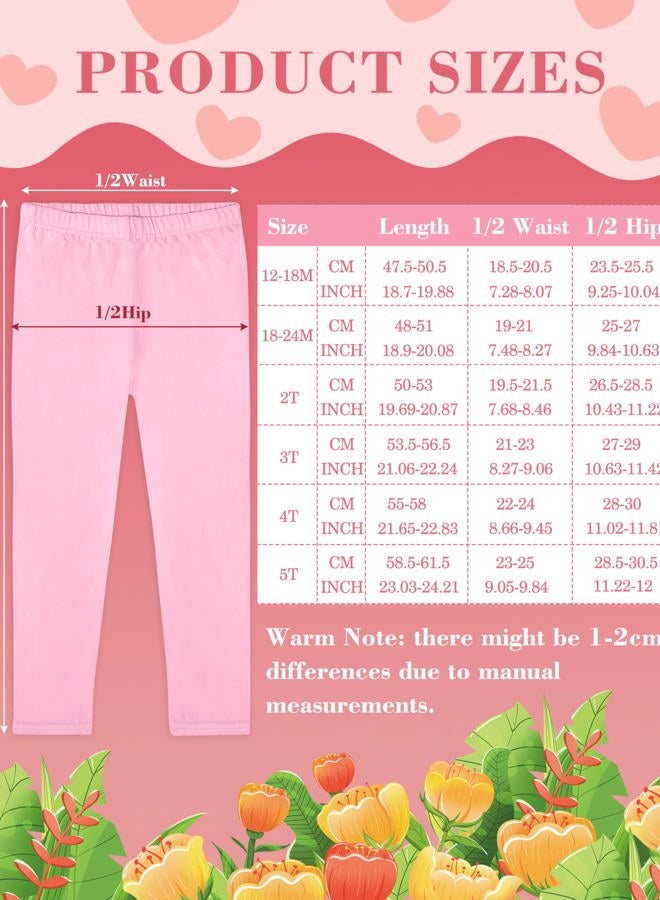 FEQO 5 Pack Toddler and Baby Girls Cotton Leggings Pants Full Length Basic Leggings Stretchy Legging Tight Pants, Black, White, Gray, Rose Red, Pink, 3T - Image 3