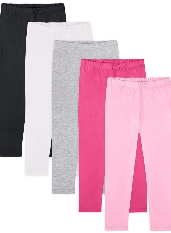 FEQO 5 Pack Toddler and Baby Girls Cotton Leggings Pants Full Length Basic Leggings Stretchy Legging Tight Pants, Black, White, Gray, Rose Red, Pink, 3T - Image 1