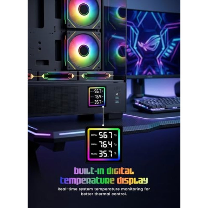 Nimbus Prime Tempered Glass ATX/M-ATX/ITX Gaming PC Case with Digital Temperature Display and 6 ARGB Infinite Loop Fans, Supports 360MM Radiator, VGA Length up to 405mm - Image 3