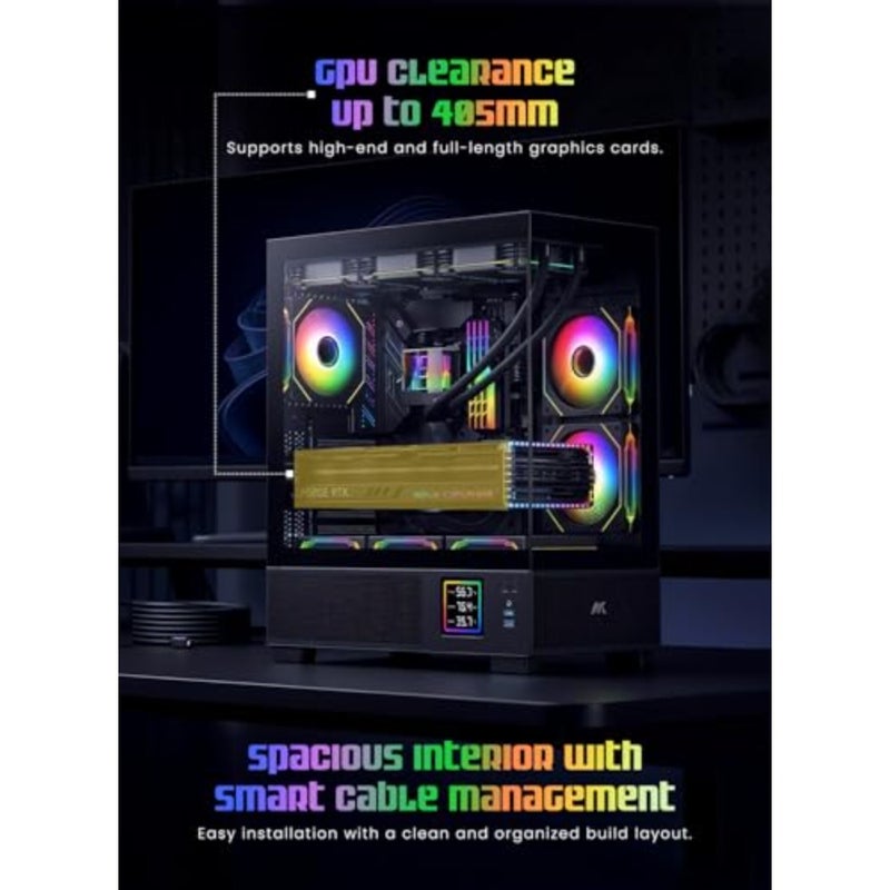 Nimbus Prime Tempered Glass ATX/M-ATX/ITX Gaming PC Case with Digital Temperature Display and 6 ARGB Infinite Loop Fans, Supports 360MM Radiator, VGA Length up to 405mm - Image 5