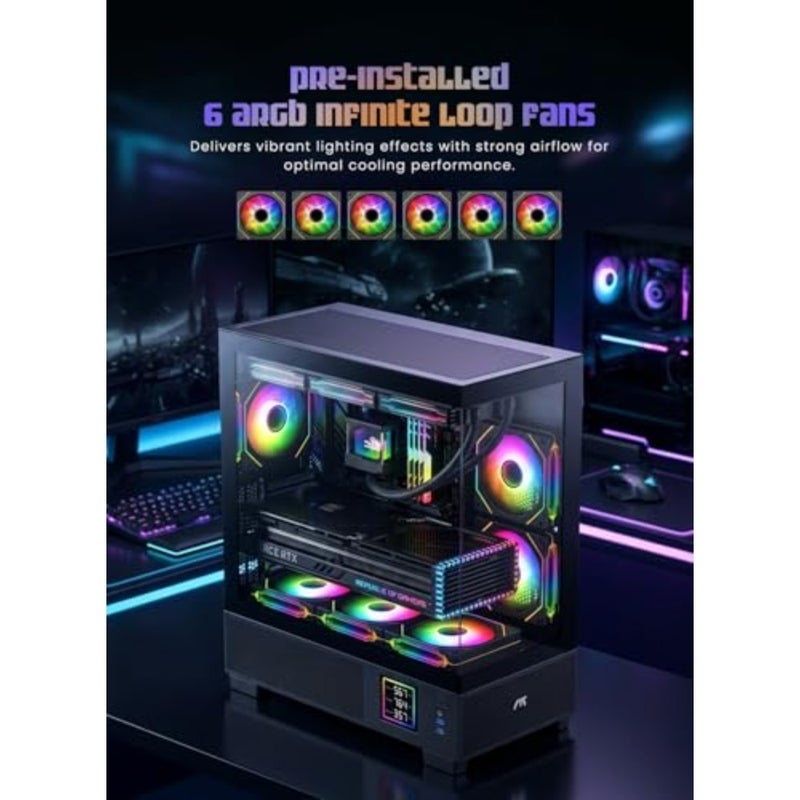 Nimbus Prime Tempered Glass ATX/M-ATX/ITX Gaming PC Case with Digital Temperature Display and 6 ARGB Infinite Loop Fans, Supports 360MM Radiator, VGA Length up to 405mm - Image 2