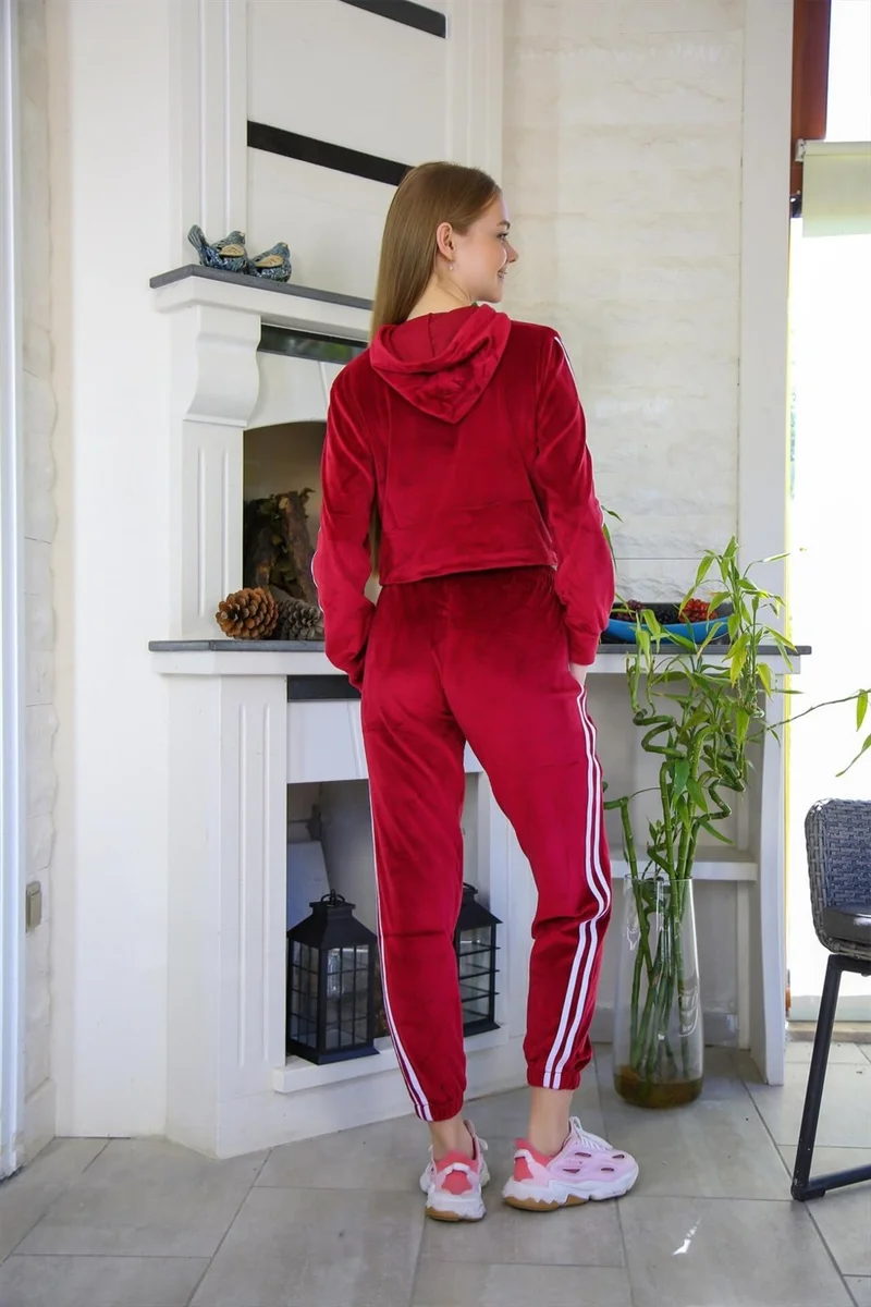 Akbeniz Women Velvet Hooded Tracksuit 9058