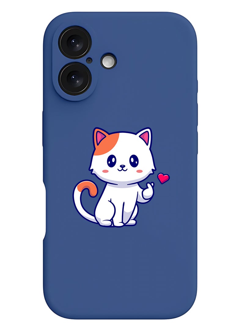 Theodor Protective Slim Fit Case Liquid Silicone Cover with Full Body Protection Anti-Scratch Shockproof Case For Apple iPhone 17 (Blue) Cat love - Image 1