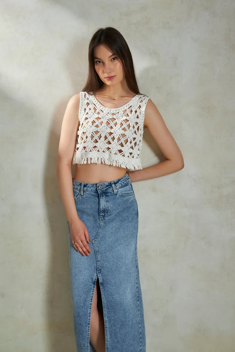 فيرجيو Cotton Crochet Daywear Crop Tops for Women