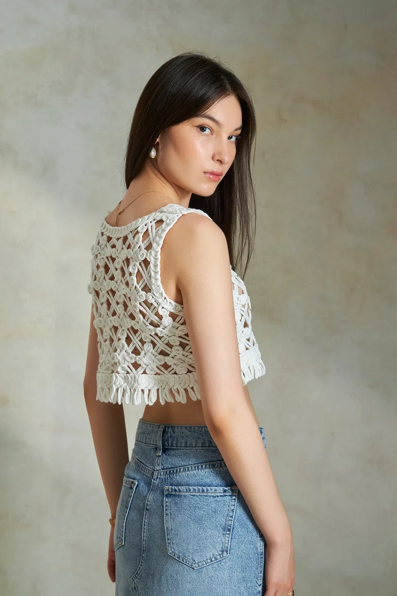 Virgio Cotton Crochet Daywear Crop Tops for Women