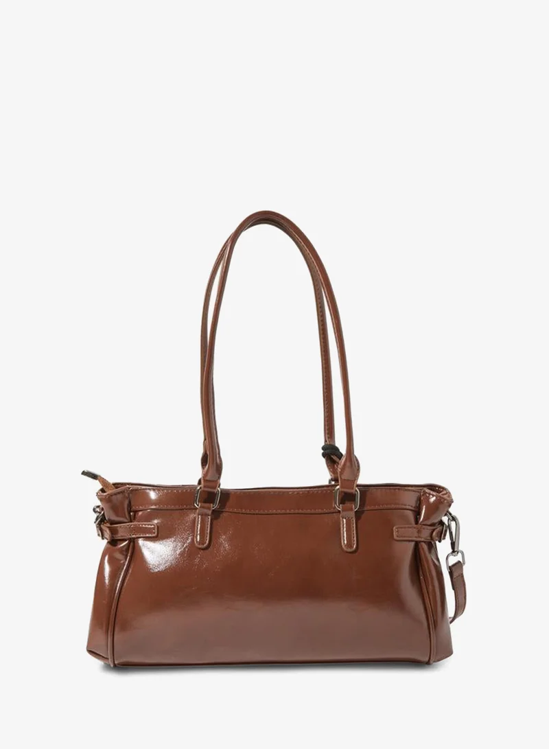 Styli Brown City Bag with Studded Heart Charm