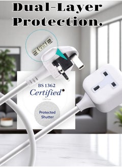 Circuit Green 3M/5M Extension Lead,1 Way Extension Cord 3M/5M with UK 3 Pin Plug Power Strip,Tough and Fireproof Single Extension Socket for Home&Office (White)  - Image 3