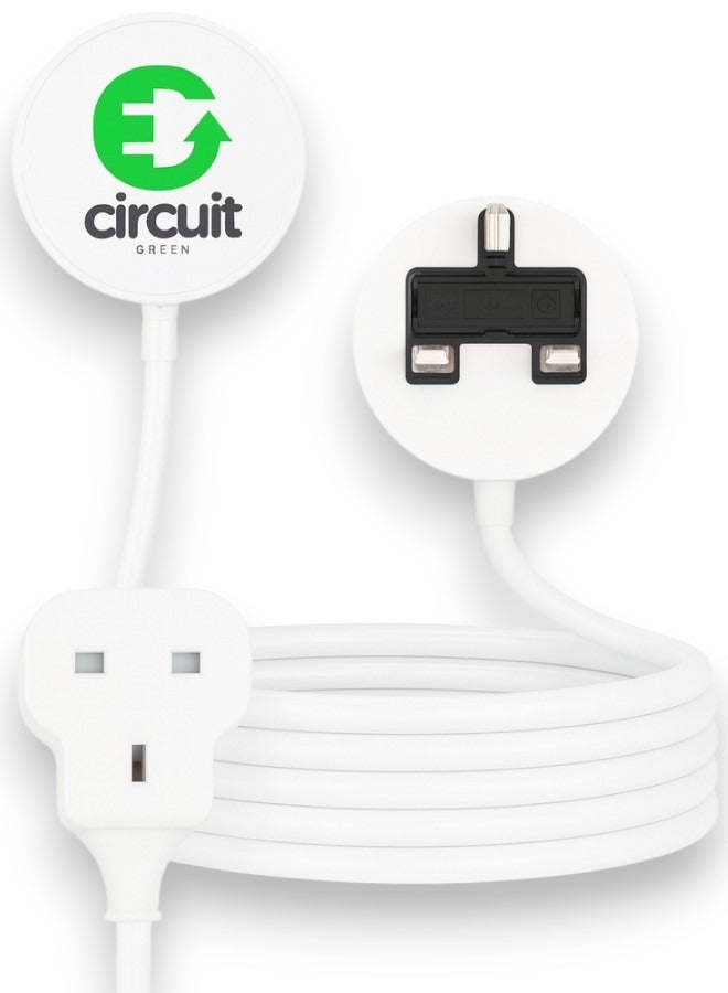 دائرة خضراء سلك تمديد بطول 3 أمتار/5 أمتار، سلك تمديد أحادي الاتجاه بطول 3 أمتار/5 أمتار مع قابس ثلاثي السنون بالمملكة المتحدة، مقبس تمديد واحد متين ومقاوم للحريق للمنزل والمكتب (أبيض) - Image 1