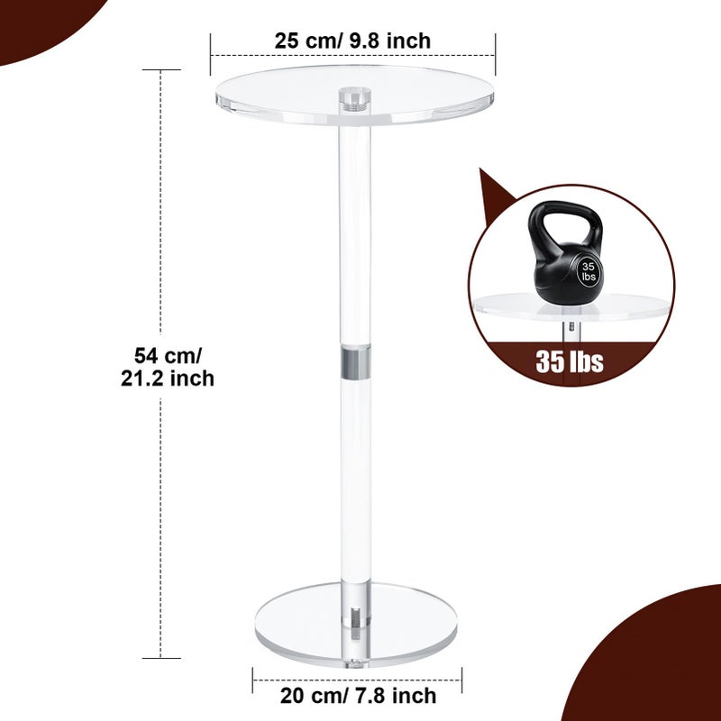 Cilinta 9.8" Round Clear Acrylic End Table - Modern Small Space Side Table for Living Room, Bedroom, Office, Outdoor | Sturdy, Easy to Install, Multi-Purpose - Image 2