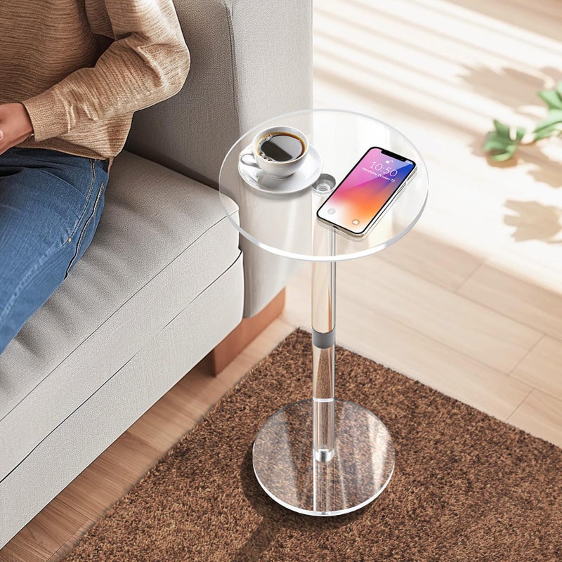 Cilinta 9.8" Round Clear Acrylic End Table - Modern Small Space Side Table for Living Room, Bedroom, Office, Outdoor | Sturdy, Easy to Install, Multi-Purpose - Image 3