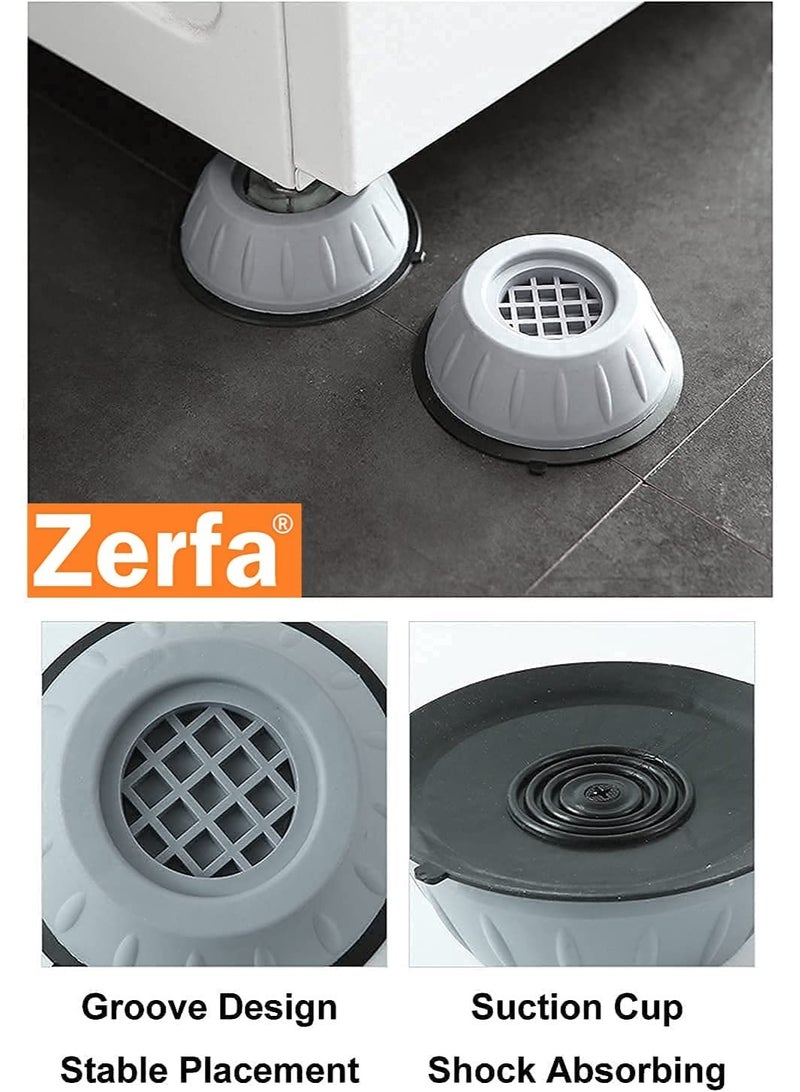 Zerfa وسادات Zerfa® المضادة للاهتزاز للغسالة مع كوب شفط، ووسادات دعم الغسالة والمجفف للثلاجة، ووسادات تسوية مضادة للمشي، وممتص للصدمات وإلغاء الضوضاء، وقاعدة رفع الأثاث (4 قطع، حجم كبير) - Image 3