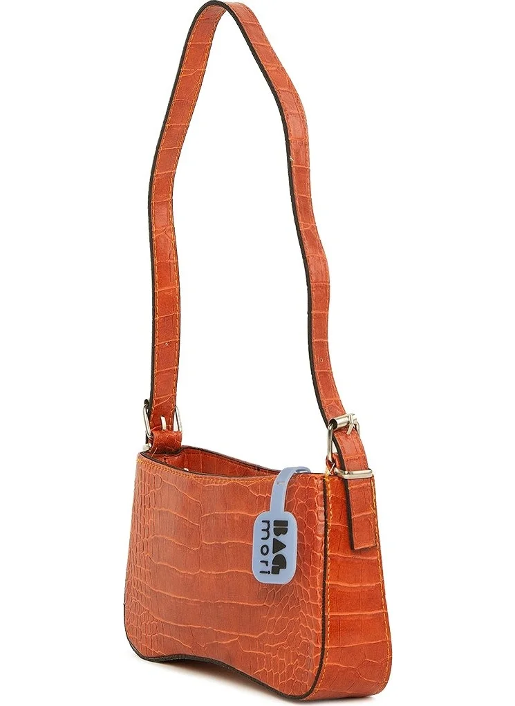Bagmori Orange Mold Crocodile Baguette with Hand Holder