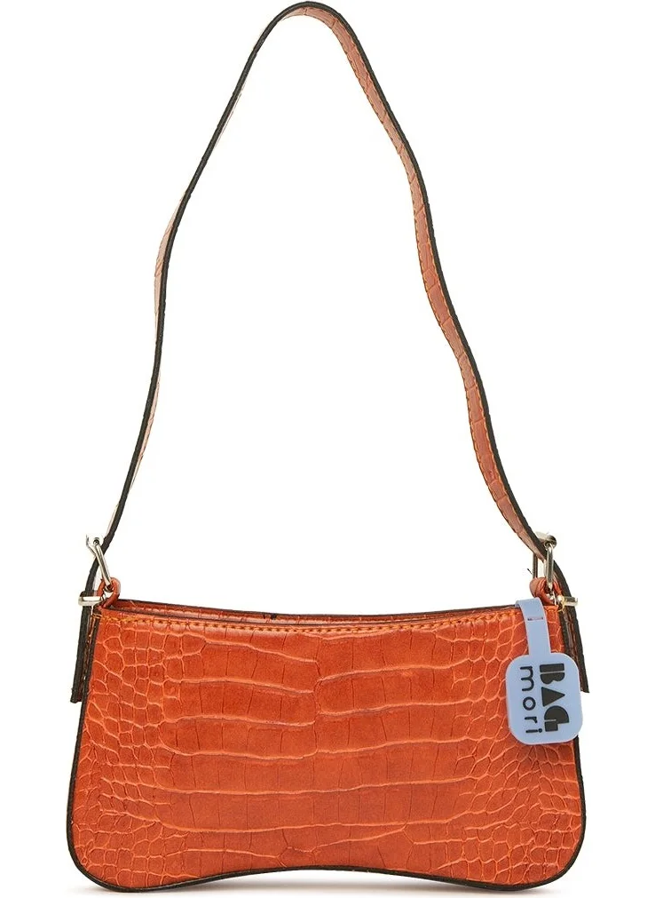 Bagmori Orange Mold Crocodile Baguette with Hand Holder