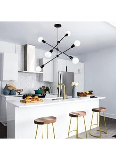 HUA QIANG WANG Modern Sputnik Chandelier 6-Light Black Ceiling Lighting Mid-Century Pendant Light Fixture for Kitchen Island Dining Room Living Room Bedroom  - Image 5