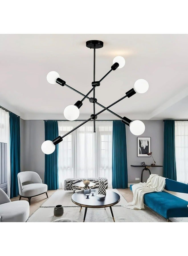 HUA QIANG WANG Modern Sputnik Chandelier 6-Light Black Ceiling Lighting Mid-Century Pendant Light Fixture for Kitchen Island Dining Room Living Room Bedroom - Image 1