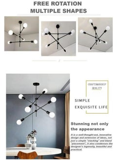 HUA QIANG WANG Modern Sputnik Chandelier 6-Light Black Ceiling Lighting Mid-Century Pendant Light Fixture for Kitchen Island Dining Room Living Room Bedroom  - Image 3