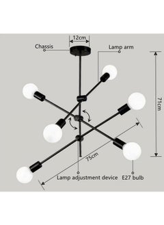 HUA QIANG WANG Modern Sputnik Chandelier 6-Light Black Ceiling Lighting Mid-Century Pendant Light Fixture for Kitchen Island Dining Room Living Room Bedroom  - Image 2