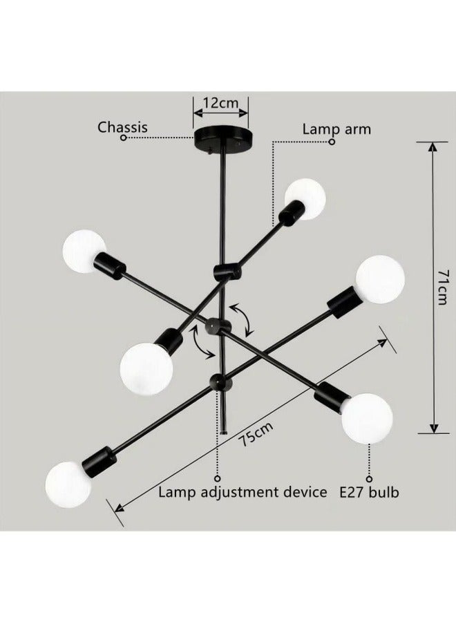 HUA QIANG WANG Modern Sputnik Chandelier 6-Light Black Ceiling Lighting Mid-Century Pendant Light Fixture for Kitchen Island Dining Room Living Room Bedroom - Image 2