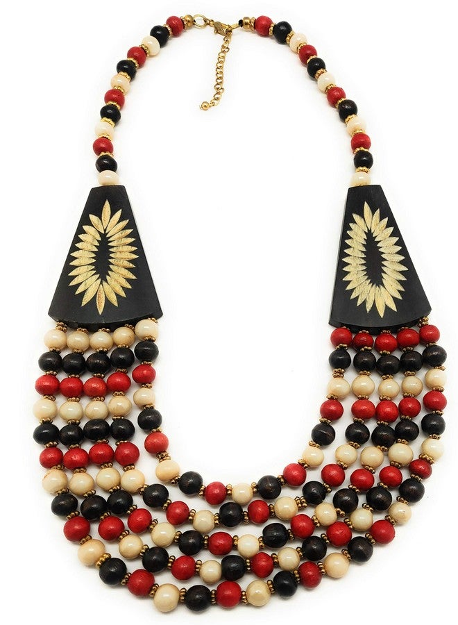 DCA Multicolor Wood Women Necklace (Black-Maroon) - Image 5
