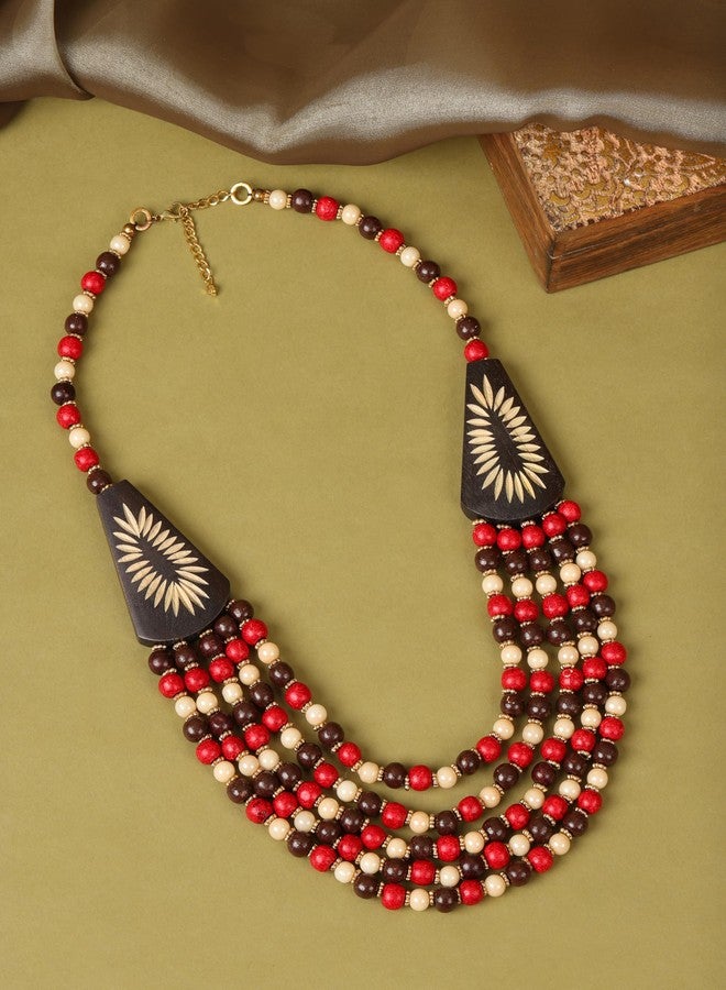 DCA Multicolor Wood Women Necklace (Black-Maroon) - Image 2