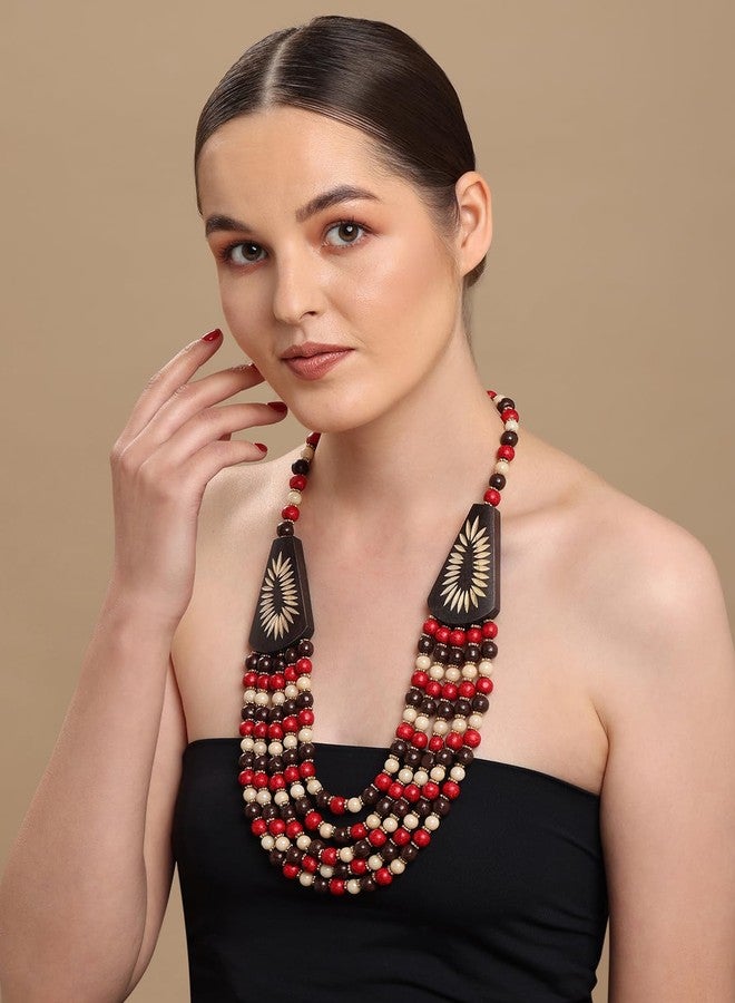 DCA Multicolor Wood Women Necklace (Black-Maroon) - Image 4