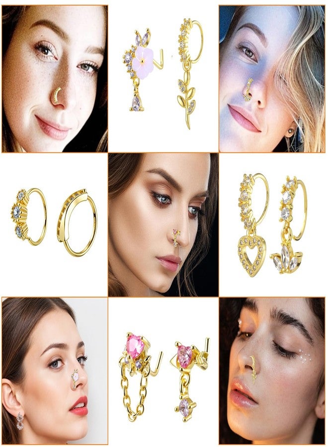 Yolev 15pcs Dangling Nose Ring 20g Gold Dangle Nose Ring Hoops And L Shaped Noses Stud Cz Dangle Dangly Noses Piercings Jewelry - Image 3