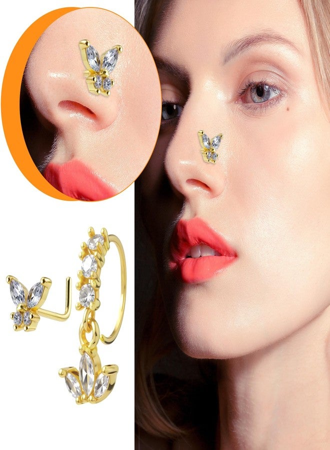 Yolev 15pcs Dangling Nose Ring 20g Gold Dangle Nose Ring Hoops And L Shaped Noses Stud Cz Dangle Dangly Noses Piercings Jewelry - Image 5