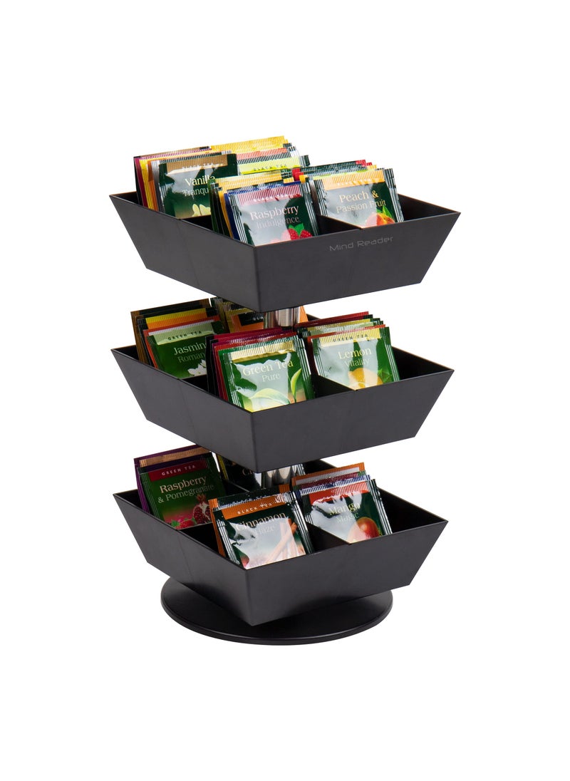 Mind Reader Mind Reader Tea Bag Carousel Tea Station Organizer Countertop Storage Tea Stand Kitchen 675L x 675W x 115H Black 