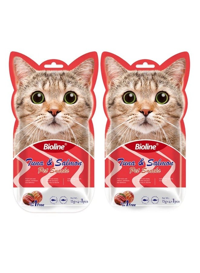 Bioline Cat Treats - 5x15g[Flavor - Tuna & Salmon](Pack Of 2 )