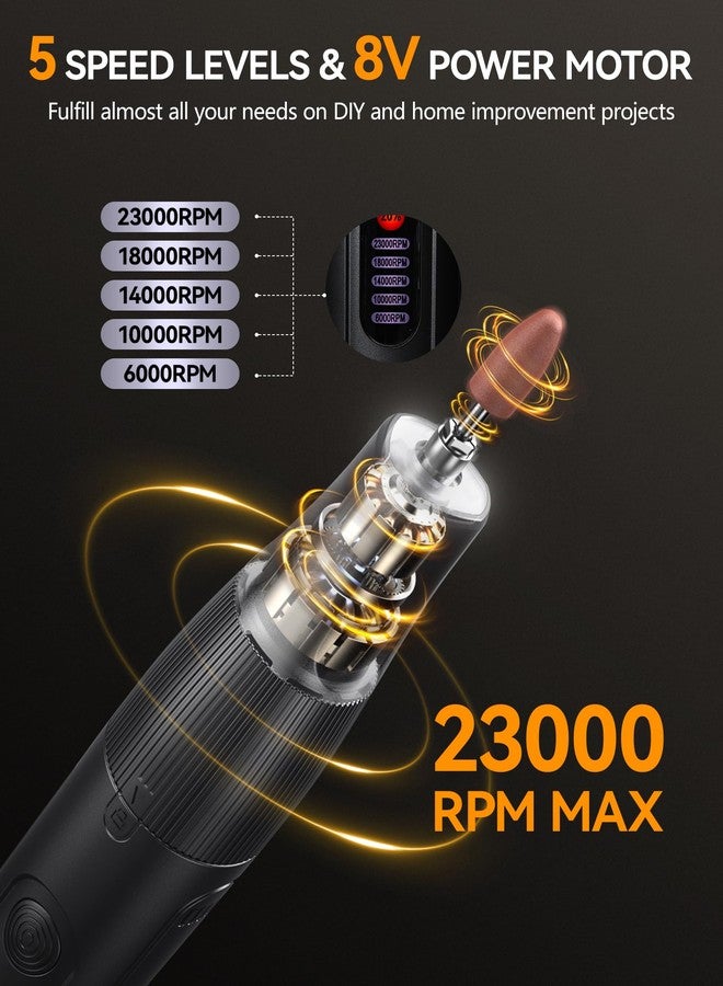 ZoCCee Cordless Rotary Tool, 8V Multi Tool with Auto-Lock Chuck & 5 Speed, 23,000RPM Rechargeable Engraver Kit with Storage Case, for Sanding, Polishing, Drilling, Carving, DIY Crafts - Image 4