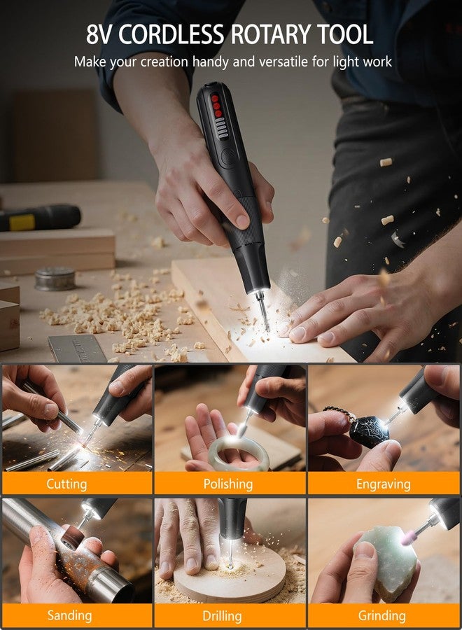 ZoCCee Cordless Rotary Tool, 8V Multi Tool with Auto-Lock Chuck & 5 Speed, 23,000RPM Rechargeable Engraver Kit with Storage Case, for Sanding, Polishing, Drilling, Carving, DIY Crafts - Image 3