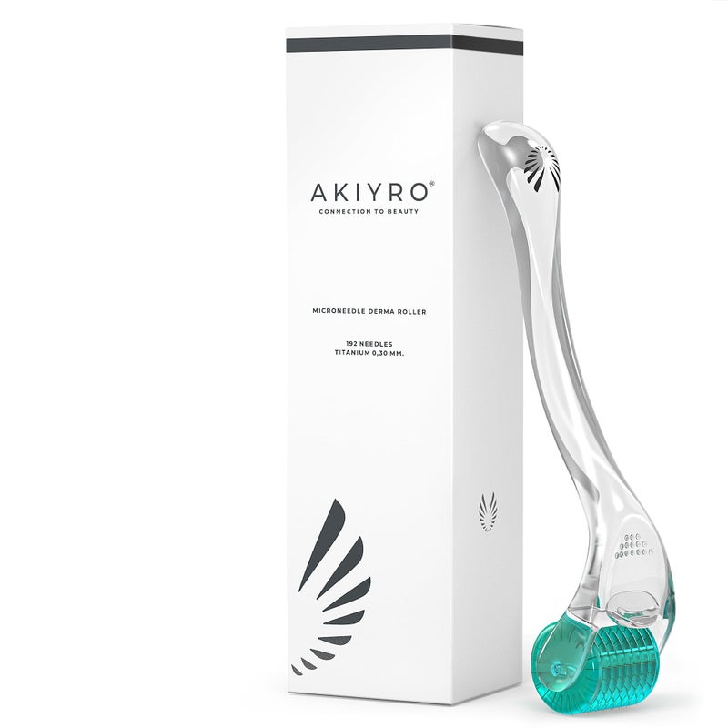 AKIYRO Derma Roller Titanium - 0.30mm Microderm Roller - Microneedle Roller with Case-Personal Use Microneedling Roller -192 Micro Needle Dermal Roller - At Home Microdermabrasion Face Roller (Green) - Image 1