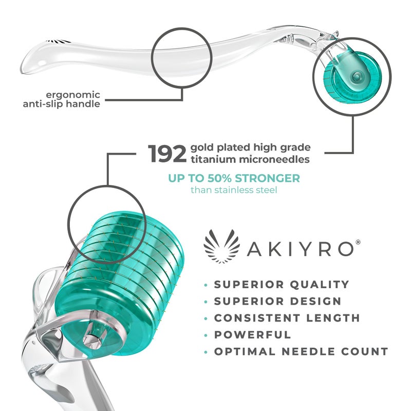 AKIYRO Derma Roller Titanium - 0.30mm Microderm Roller - Microneedle Roller with Case-Personal Use Microneedling Roller -192 Micro Needle Dermal Roller - At Home Microdermabrasion Face Roller (Green) - Image 5