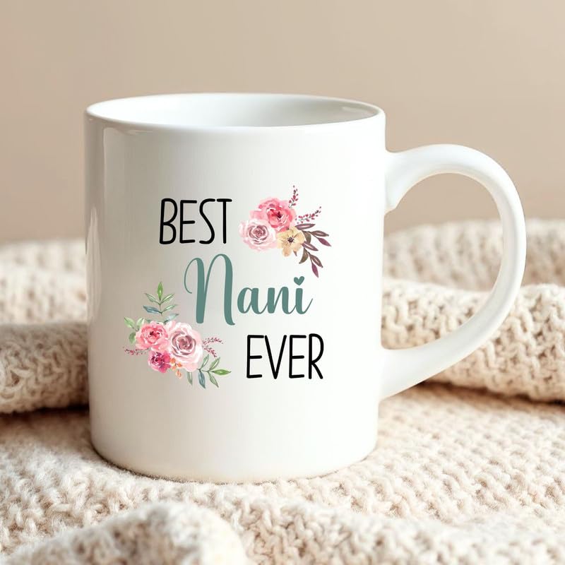 KNITROOT Ceramic Coffee Mug Microwave Safe Best Nani Ever Rose Print Premium Ceramic Mug Tea Mug Milk Mug Cup for Gift Best Return Gift Best Gift White Mug 250ml85oz - Image 1