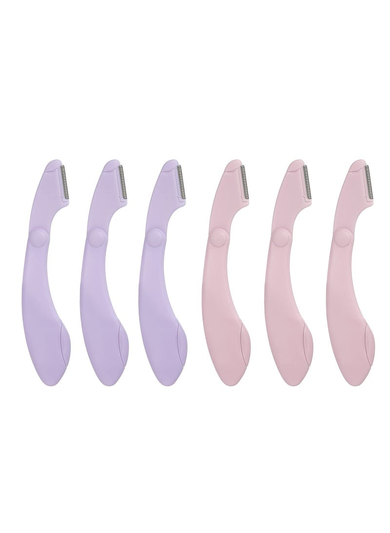 Zikra 6Pcs Mini Eyebrow Razor for Women, Facial Razor Brow Shaper Eyebrow Trimmer Tool for Hair Remover, ABS Stainless Steel (Pink and Purple) - Image 1