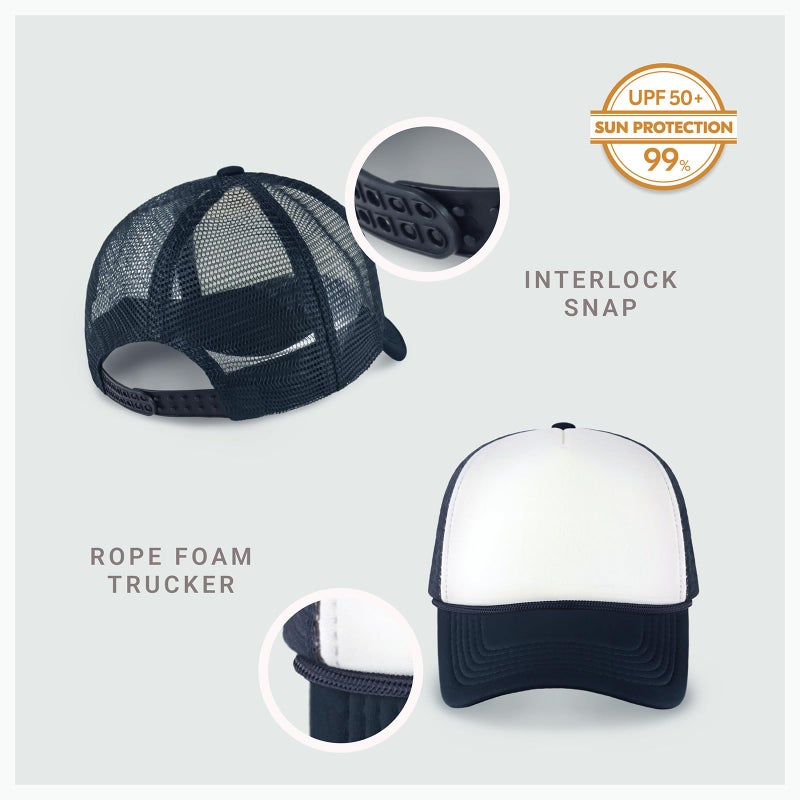 CHOK.LIDS Classic Foam Trucker Hat Summer Mesh Cap Solid Two Toned Blank Foamhead hat for Mens Womens Adjustable Strap Light Weight (White/Navy) - Image 2