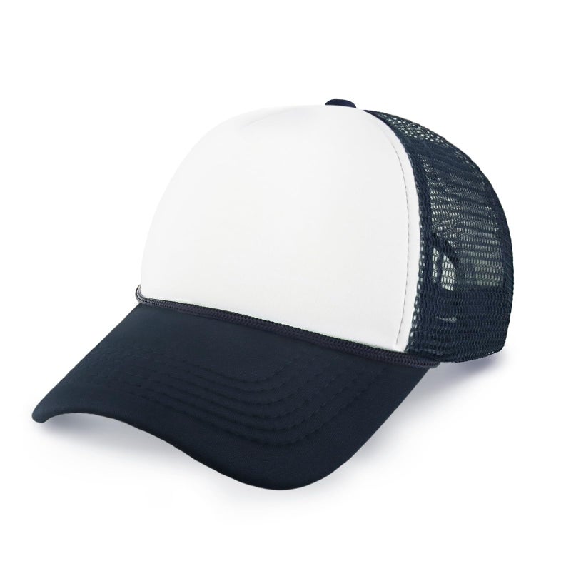 CHOK.LIDS Classic Foam Trucker Hat Summer Mesh Cap Solid Two Toned Blank Foamhead hat for Mens Womens Adjustable Strap Light Weight (White/Navy) - Image 1