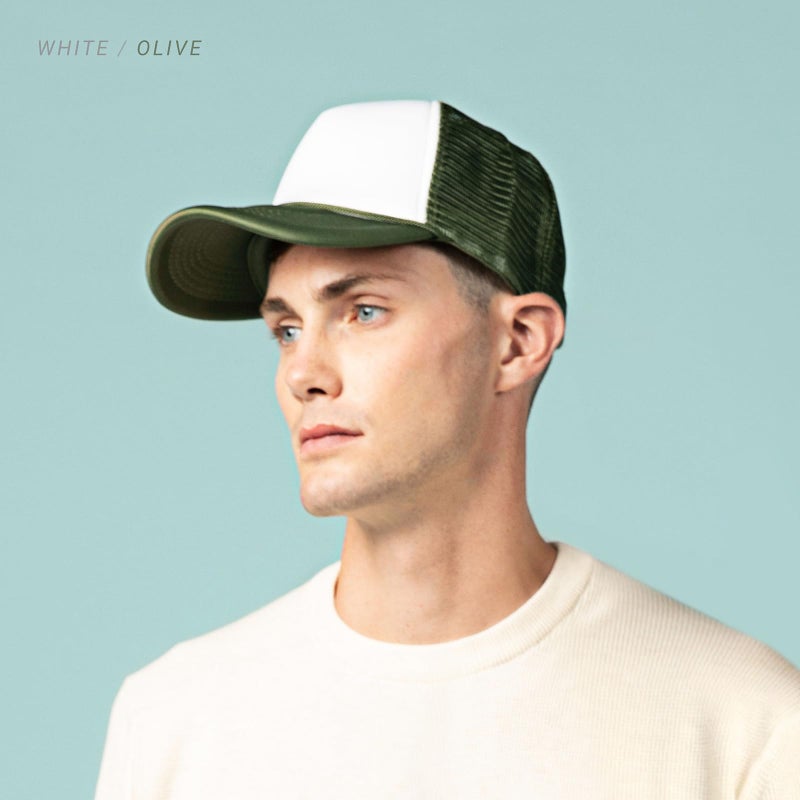CHOK.LIDS Classic Foam Trucker Hat Summer Mesh Cap Solid Two Toned Blank Foamhead hat for Mens Womens Adjustable Strap Light Weight (White/Navy) - Image 4