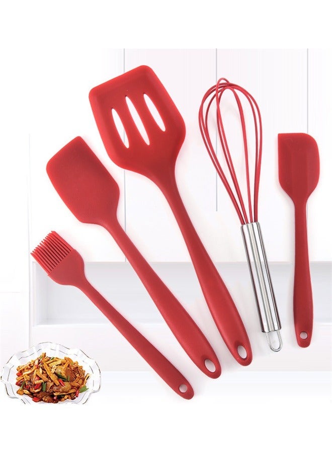 5-Piece Silicone Baking Utensil Set Red，5-Piece Silicone Spatula Set with Egg Whisk & Basting Brush – Heat Resistant, Non-Stick, BPA-Free Kitchen Utensils for Cooking, Baking & Grilling  - Image 2