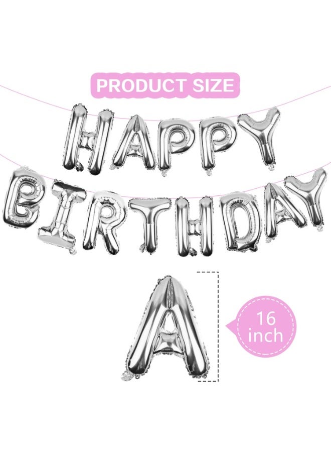 Generic - Happy Birthday Balloons Banner Silver 16 Inch Mylar Foil Letters - Inflatable Party Decor And Event Decorations For Kids And Adults - Reusable - Image 1