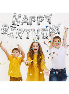 Happy Birthday Balloons Banner Silver 16 Inch Mylar Foil Letters - Inflatable Party Decor And Event Decorations For Kids And Adults - Reusable