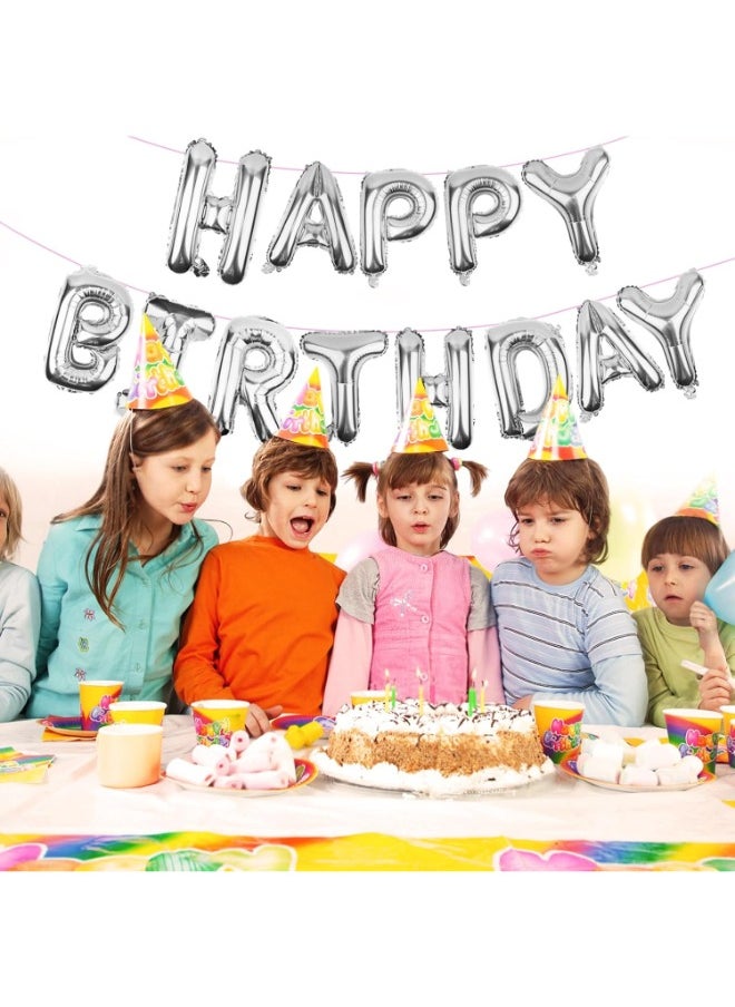 Generic - Happy Birthday Balloons Banner Silver 16 Inch Mylar Foil Letters - Inflatable Party Decor And Event Decorations For Kids And Adults - Reusable - Image 1