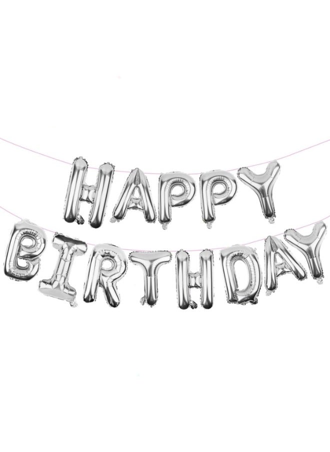 Generic - Happy Birthday Balloons Banner Silver 16 Inch Mylar Foil Letters - Inflatable Party Decor And Event Decorations For Kids And Adults - Reusable - Image 1