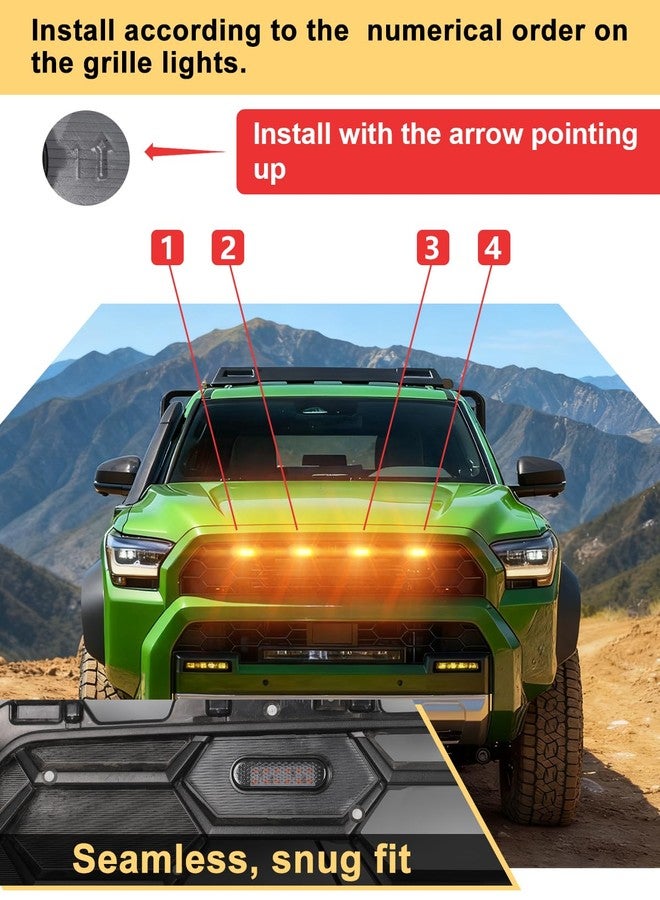 OKLSG Front Bumper LED Grill Lights for 2025 2026 Toyota 4Runner TRD Pro Trailhunter Raptor Marker Lights Bars 6th Gen 4Runner Exterior Accessories (Yellow) - Image 4