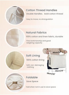 Generic Cotton and Linen Woven Foldable Laundry Basket with Doublehandle,Dress Storage Cloth Basket,Lining Design,Kid's Toys Kitchen Storage Basket, Thread Laundry Hamper for Bathroom Bedroom,Home Storage Container,White 40X28cm(16X11inch)  - Image 2