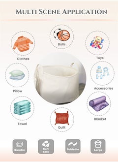 Generic Cotton and Linen Woven Foldable Laundry Basket with Doublehandle,Dress Storage Cloth Basket,Lining Design,Kid's Toys Kitchen Storage Basket, Thread Laundry Hamper for Bathroom Bedroom,Home Storage Container,White 40X28cm(16X11inch)  - Image 3