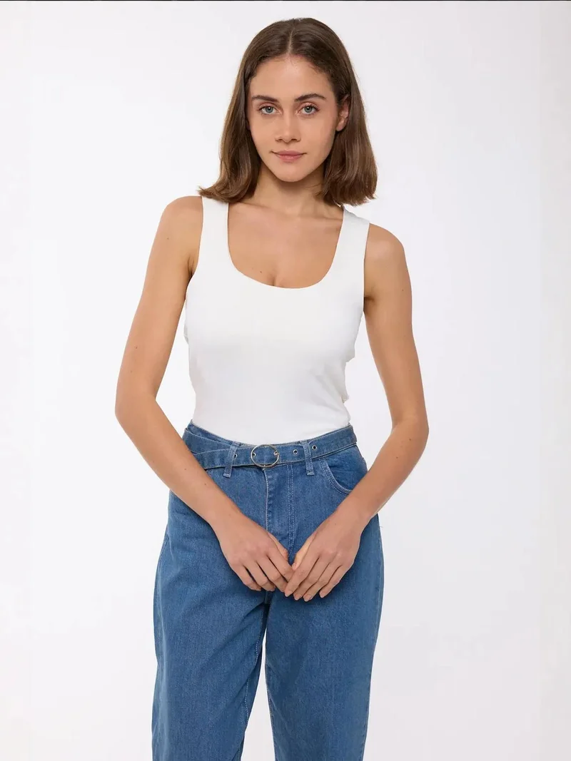 HICCUP Plunge Neck Woven Cami Tank Top