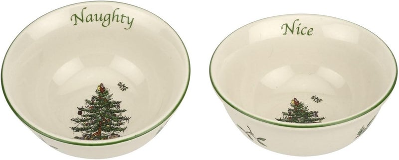 Spode Christmas Tree Dip Bowls  Set of 2 Naughty and Nice 4Inch Ceramic Serving Bowls for Holiday Dips Snacks Nibbles  Festive Tableware Christmas Tree Design  Dishwasher  Microwave Safe - Image 1